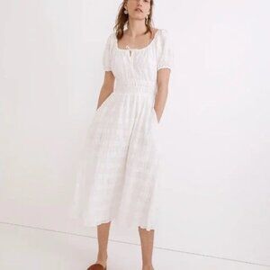 Madewell Sophia Midi Dress in Seersucker Check White Small